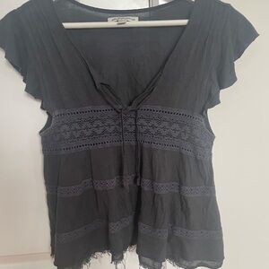 American Eagle Outfitters Black Lace-Trim V-Neck Tunic